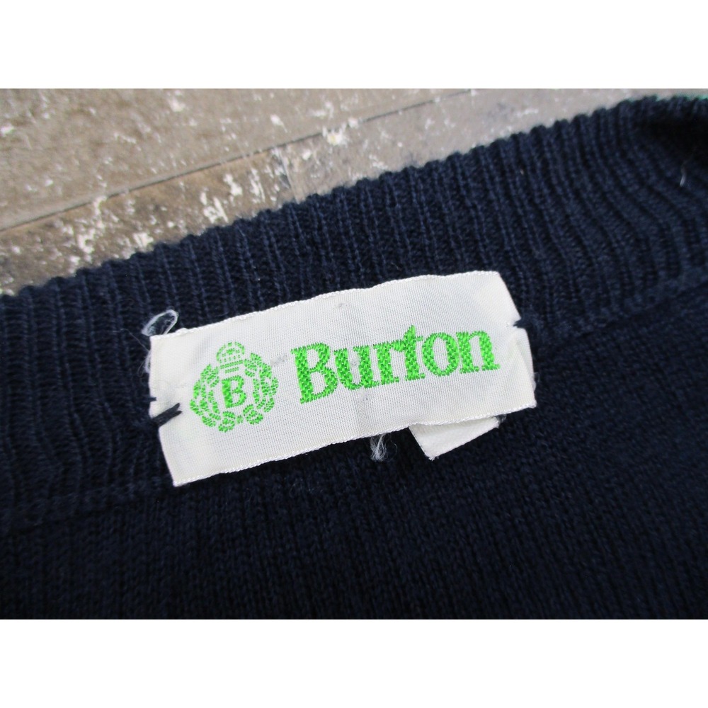 Vintage Burton Sweater Mens XL Size 54 Navy Blue V Neck Nautical Made in Italy - Picture 4 of 13